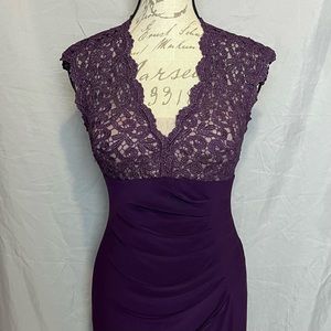 Worn Once! Flattering Ruched Purple Prom Dress with Lace